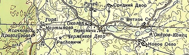 Деревня Средний Двор на карте РККА 1940 года