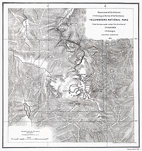 1871 map of Yellowstone National Park, by F.V. Hayden (edited by Durova)