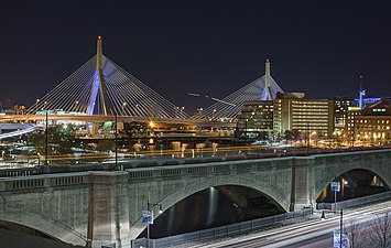 Nighttime view with the Lechmere Viaduct