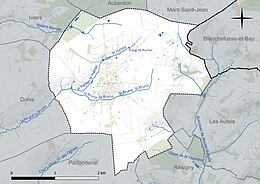 Carte en couleur présentant le réseau hydrographique de la commune