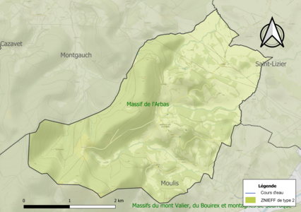 Carte de la ZNIEFF de type 2 sur la commune.