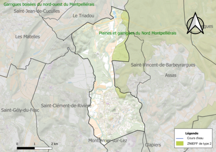 Carte de la ZNIEFF de type 2 sur la commune.