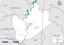 Carte en couleur présentantle réseau hydrographique de la commune