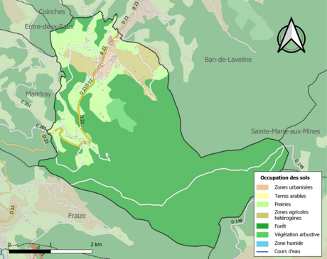 Carte en couleurs présentant l'occupation des sols.