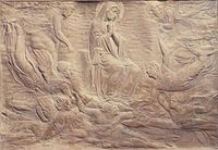 Donatello's rilievo stiacciato or shallow relief of the "Assumption of the Virgin" on a tomb, 1420s