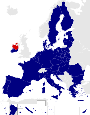 Map of the European Parliament constituencies with Midlands–North-West highlighted in red