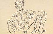 Sketch of a male nude in black crayon, Egon Schiele, 1918