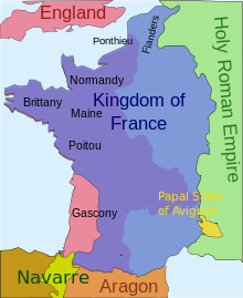 a map of France showing only a small part of the south-west under English control