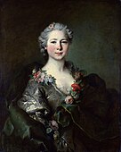 Louis Tocqué, between 1750 and 1759, probably Portrait of Mademoiselle de Coislin, oil on canvas, 79.4 cm × 63.5 cm (31.3 in × 25.0 in), National Gallery, London