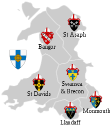 Map of the dioceses in the Church in Wales