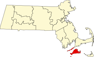 Map of Massachusetts highlighting Dukes County