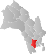 Mapa do condado de Buskerud com Øvre Eiker em destaque.