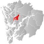 Mapa do condado de Hordaland com Samnanger em destaque.