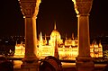 View of the building at night, from the Fisherman’s Bastion