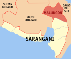 Map of Sarangani with Malungon highlighted