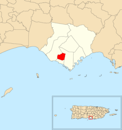 Location of Santa Isabel barrio-pueblo within the municipality of Santa Isabel shown in red