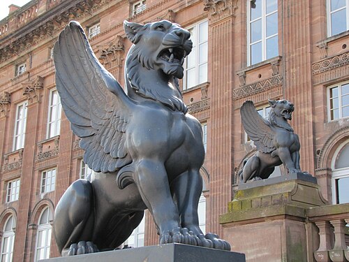 One of the winged lions guarding the palace