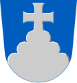 Töysä district (Finland): Azure, a pile invected reversed, from which emerges a cross with 'arched' arms.