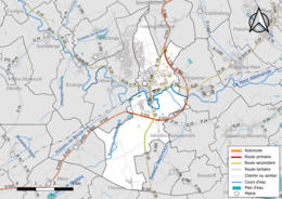 Carte en couleur présentant le réseau hydrographique de la commune