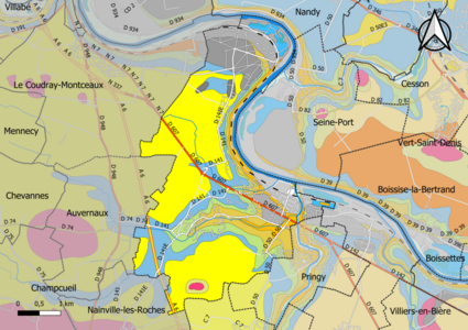 Carte montrant en couleurs le zonage géologique simplifié d'une commune