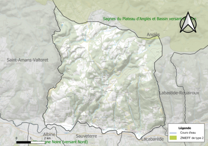 Carte de la ZNIEFF de type 2 sur la commune.