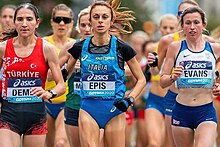 Clara Evans competing in the 2020 World Half Marathon Championships in Poland