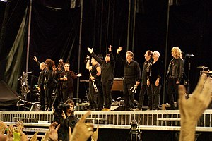 Bruce Springsteen and the E Street Band at the end of a performance in 2009