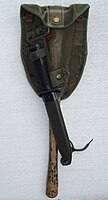 M-1956 Intrenching Tool Carrier with M8A1 Scabbard, carrying M6 bayonet, attached.