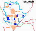 Image 4Overlay of Walt Disney's original 1966 plans for Disney World and the proposed EPCOT city (orange) and contemporary situation (blue) (from Walt Disney World)