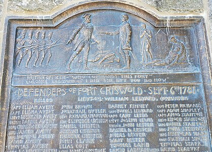 Detail from the memorial plaque depicting Ledyard's surrender.