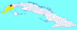 La Palma municipality (red) within Pinar del Río Province (yellow) and Cuba