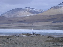 Lake Vida, showing ice cover and surrounding Dry Valley terrain