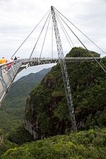 The tilted pylon supporting the bridge