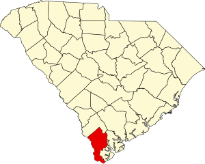 Map of South Carolina highlighting Jasper County