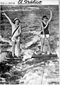 Two women acquaplaning at the sea in Argentina, on the cover of the local magazine El Gráfico published on October 23, 1920.