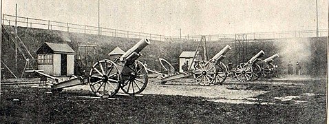 A battery of howitzers on a firing range.