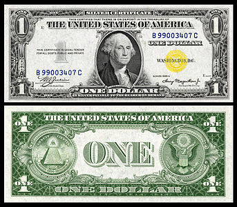 One-dollar silver certificate from the series of 1935-A, by the Bureau of Engraving and Printing