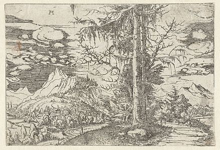 Paysage avec double épicéa, eau-forte, Rijksmuseum, Amsterdam, inv. RP-P-OB-2980.