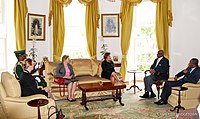 Portraits of the Queen and Prince Philip displayed at Government House, Bridgetown