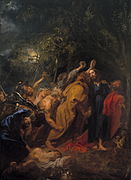 安東尼·凡·戴克的《逮捕耶穌（英语：The Betrayal of Christ (van Dyck, Madrid)）》，344 × 249cm，約繪於1618－1620年，腓力四世從魯本斯的財產拍賣會上購得[50]