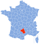 Carte administrative de la France mettant en exergue le département de l'Aveyron.