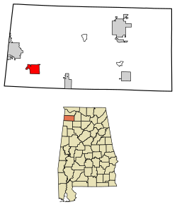 Location of Vina in Franklin County, Alabama.