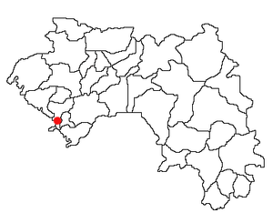 Location of Dubréka Prefecture and seat in Guinea.