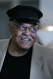 James Earl Jones wearing a hat and facing the camera but looking towards the left in January 2013