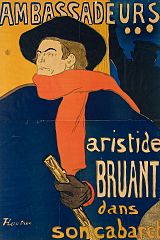 1892年、レ・ザンバサドゥールのアリスティド・ブリュアン (Aristide Bruant)。アンリ・ド・トゥールーズ＝ロートレック作