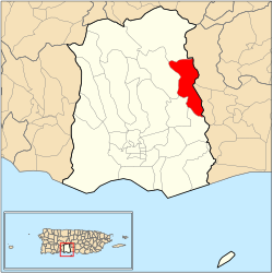 Location of barrio Real within the municipality of Ponce shown in red