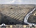 1869 bird's eye illustration of Topeka, Kansas. By A. Ruger.