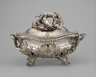 Rococo guilloché on a tureen with cover, Edme-Pierre Balzac, 1757–1759, silver, Metropolitan Museum of Art