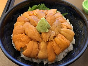 Japanese uni-don, or rice bowl with sea urchin roe