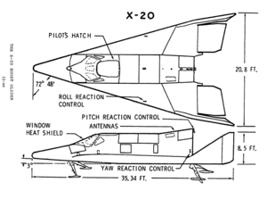 Diagrama de proyección ortográfica del X-20.